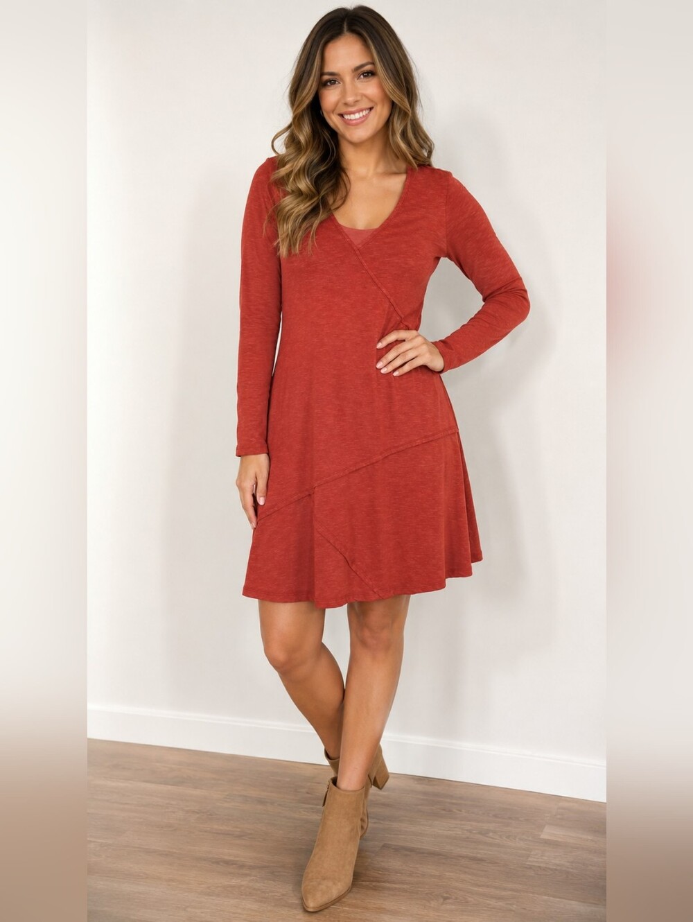 Horny Toad Cozy Rust Asymmetrical Tunic Dress  Long-Sleeve Size Medium